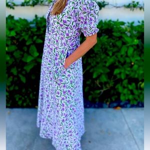 Livro block print short-sleeve cotton shirt dress. Size S.